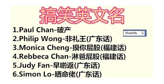 你知道哪些搞笑的英文名?